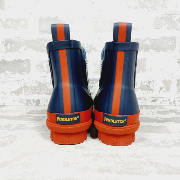 Pendleton Blue Rubber Chelsea Rain Boots with Contrast Orange Soles D520 - Picture 6 of 11